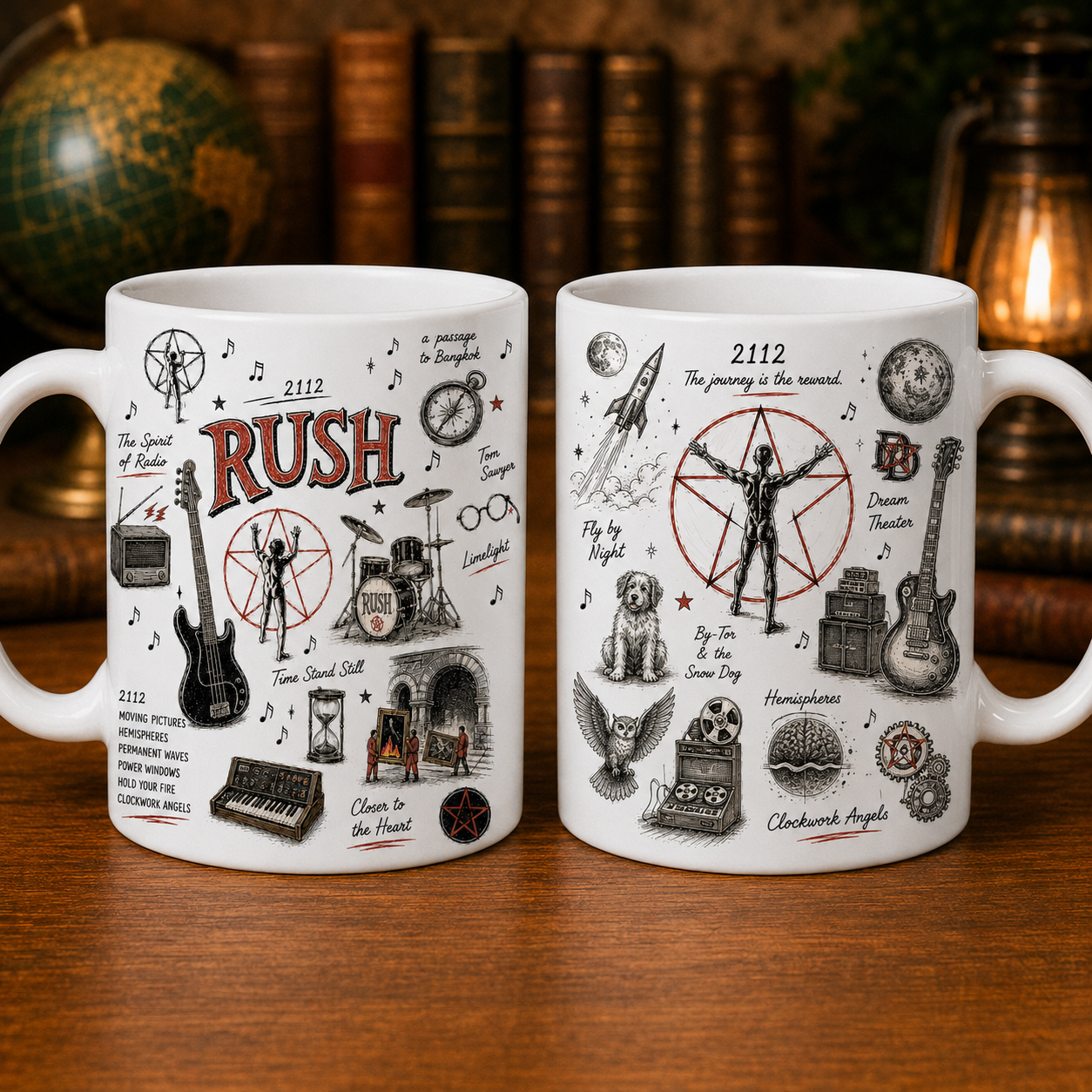Rush Band Sketch Mug, 2112 Gift, Tom Sawyer Mug, Progressive Rock Fan Gift, Vintage Music Lover Ceramic Mug