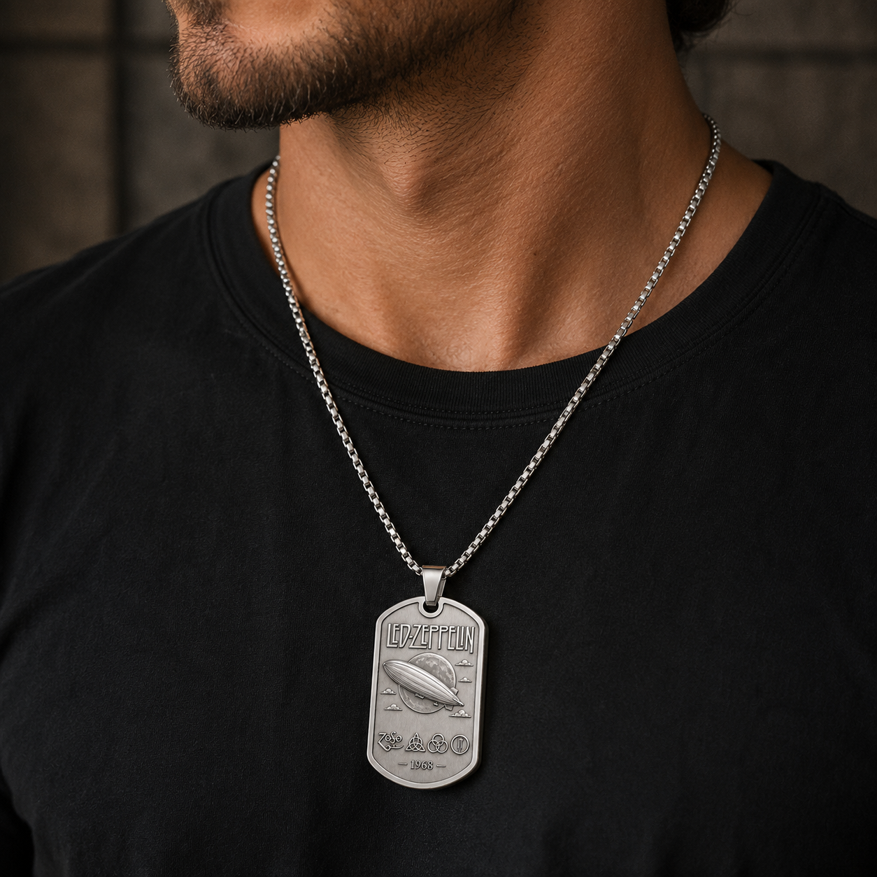 Led Zeppelin Dog Tag Necklace - Four Symbols Pendant, ZoSo Stainless Steel Necklace Led Zeppelin Gift, Rock Fan Necklace