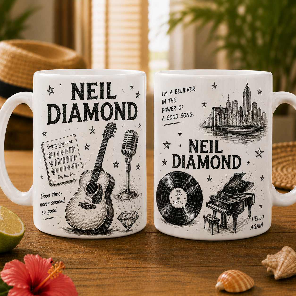 Neil Diamond Vintage Sketch Coffee Mug – Classic Music Ceramic Mug Gift for Fans