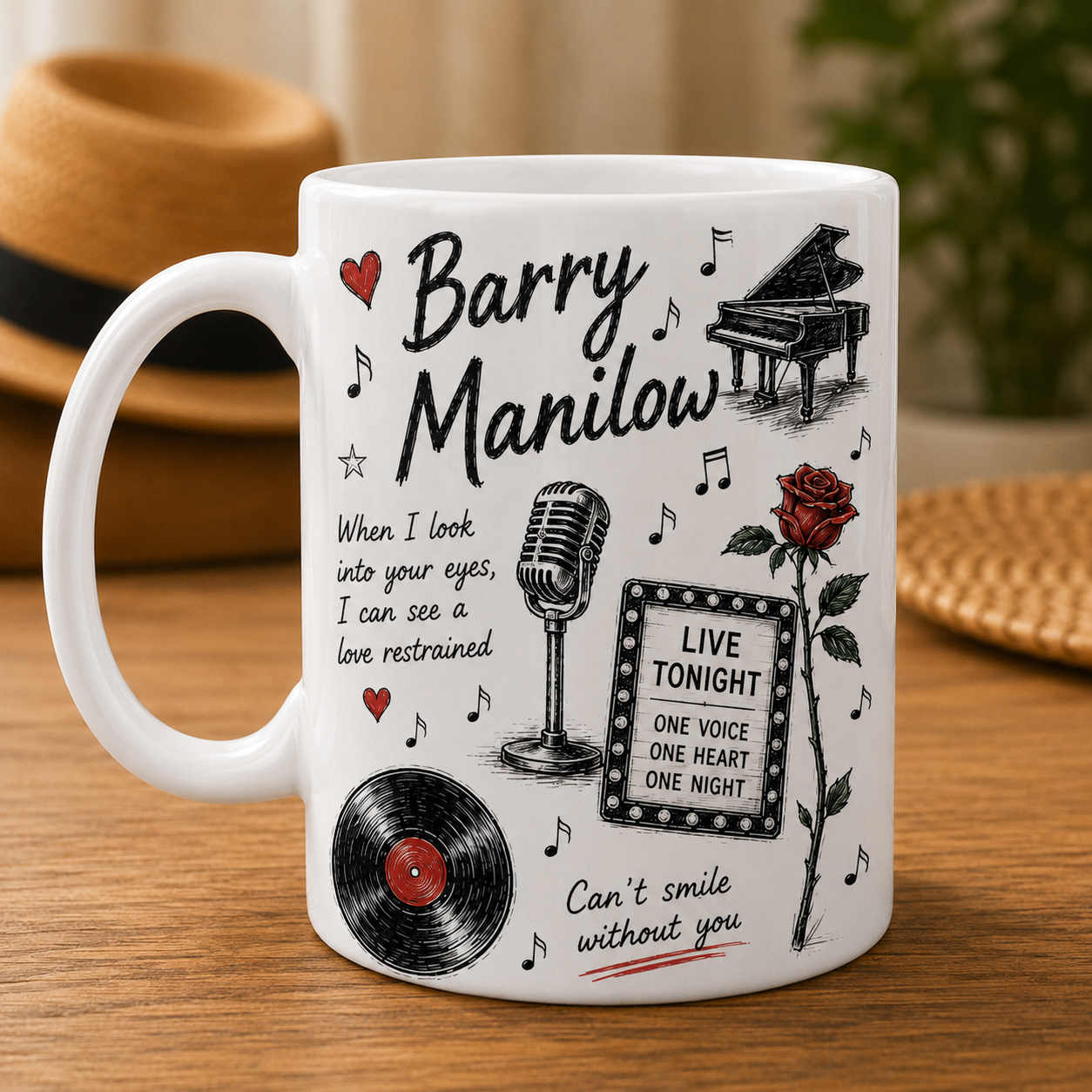 Barry Manilow Mug – Vintage Music Sketch Coffee Mug For Barry Manilow Fans And Music Lovers
