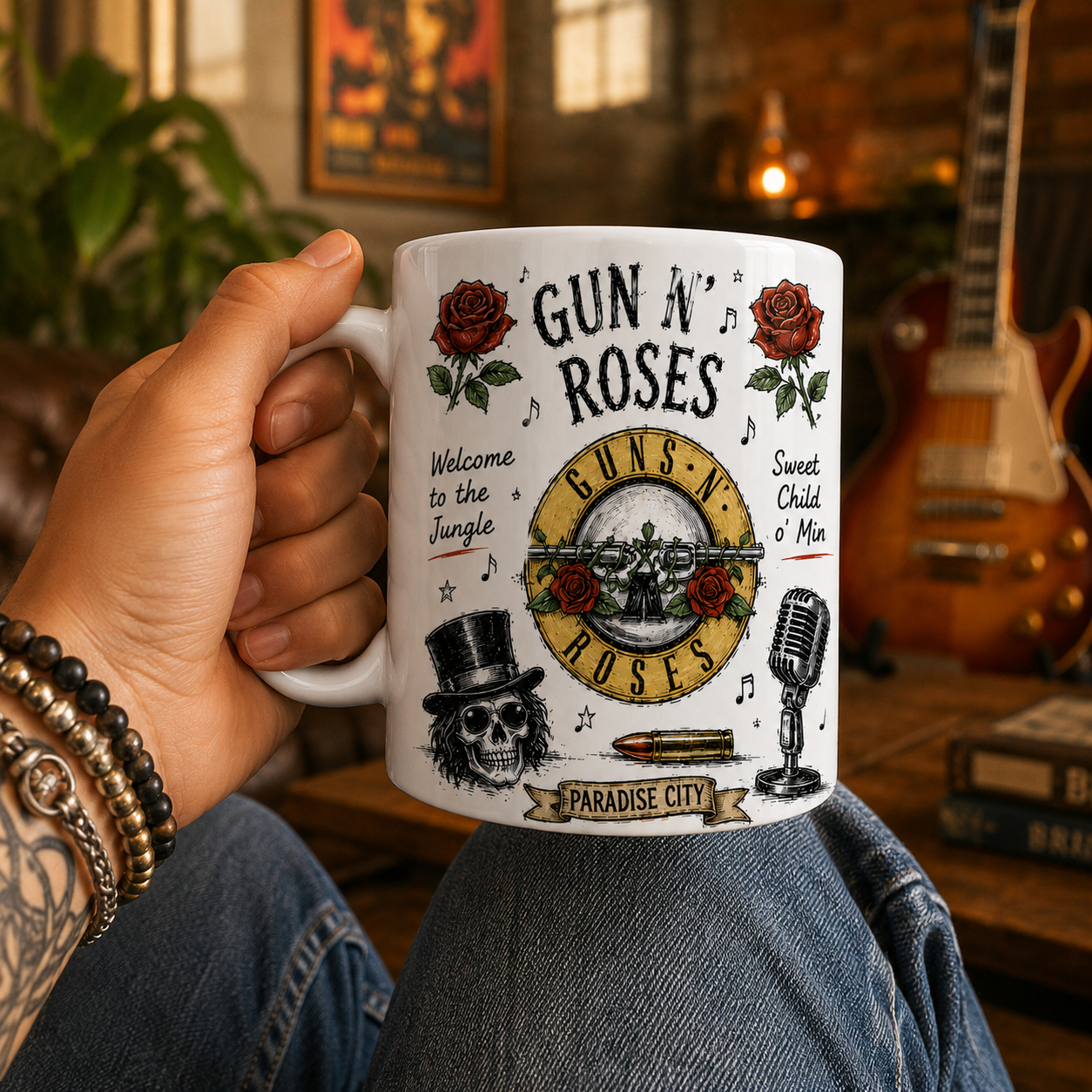 Guns N' Roses Vintage Sketch Coffee Mug – Rock Band Ceramic Mug Gift for Music Fans