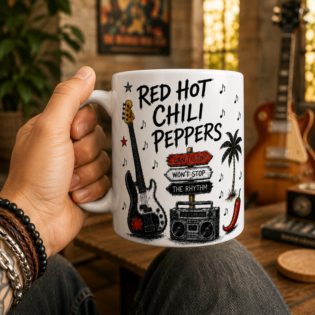 Red Hot Chili Peppers Vintage Sketch Coffee Mug – Ceramic Rock Band Mug Gift for Fans