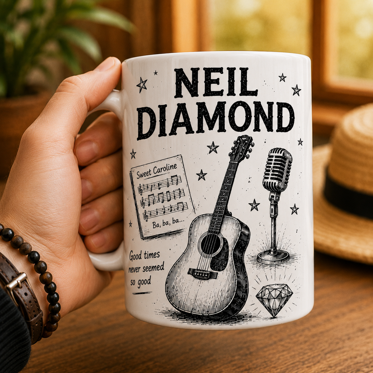 Neil Diamond Vintage Sketch Coffee Mug – Classic Music Ceramic Mug Gift for Fans