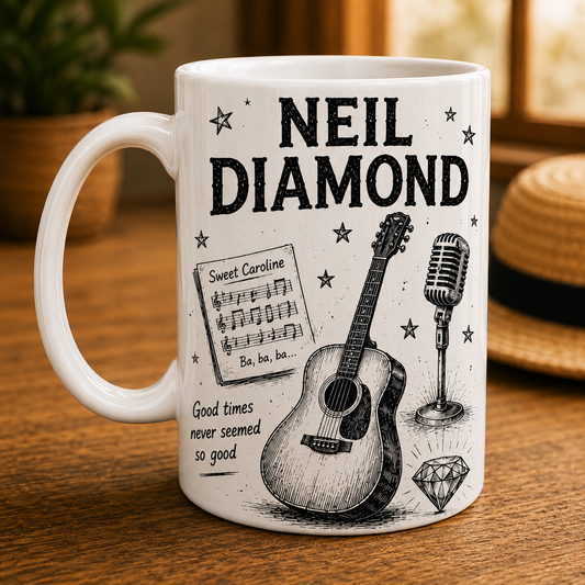 Neil Diamond Vintage Sketch Coffee Mug – Classic Music Ceramic Mug Gift for Fans