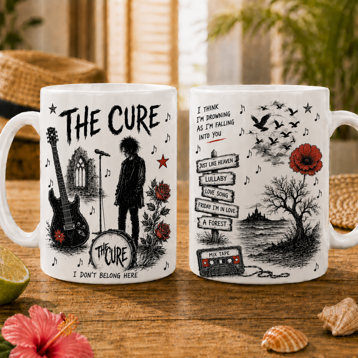 The Cure Vintage Sketch Coffee Mug – Gothic Rock Ceramic Mug Gift for Music Fans