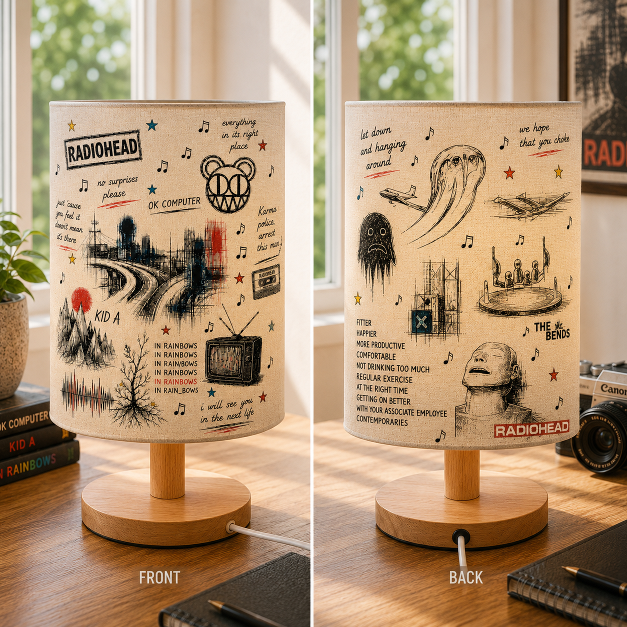 Radiohead Sketch Fabric Table Lamp – Alternative Rock Bedroom Decor Light