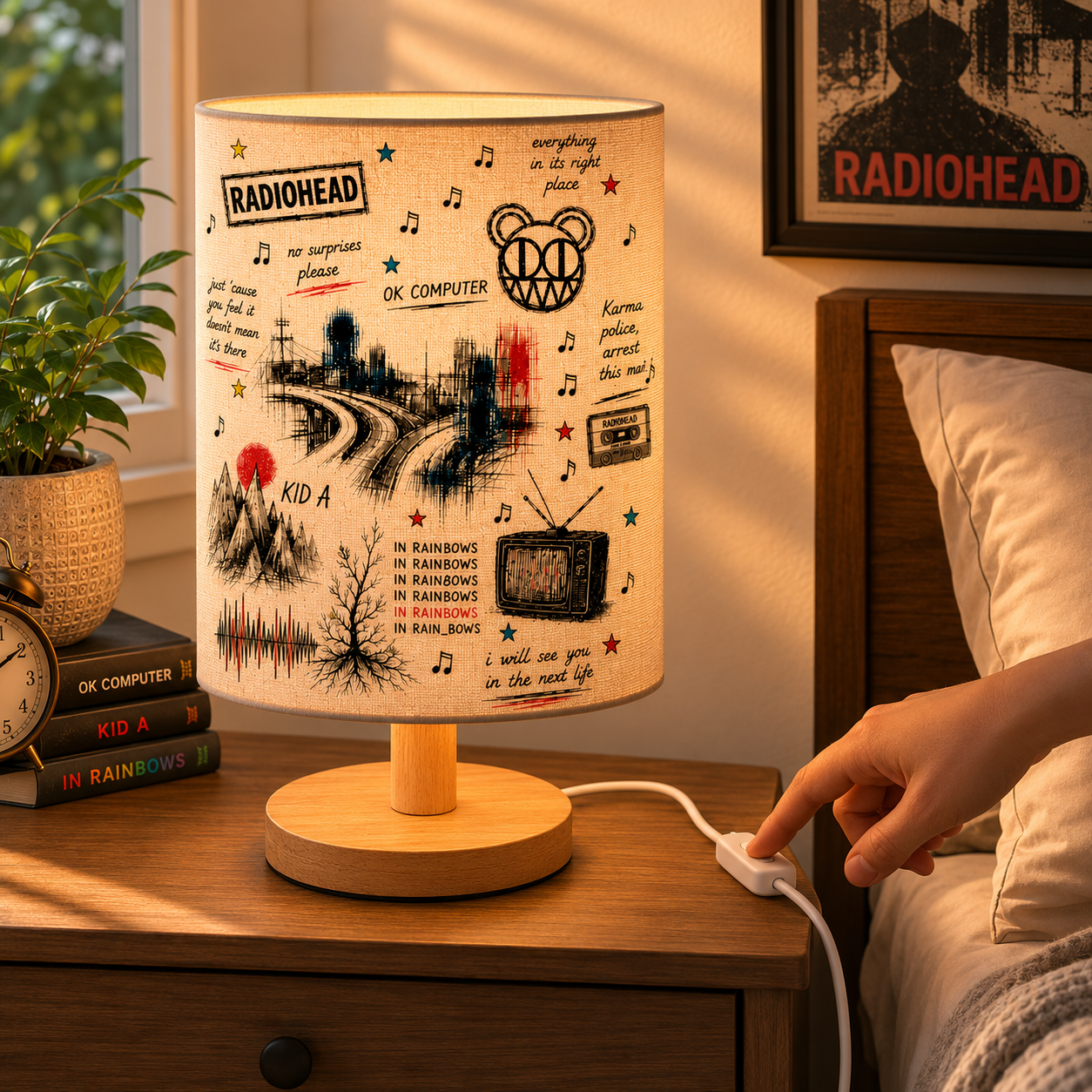 Radiohead Sketch Fabric Table Lamp – Alternative Rock Bedroom Decor Light