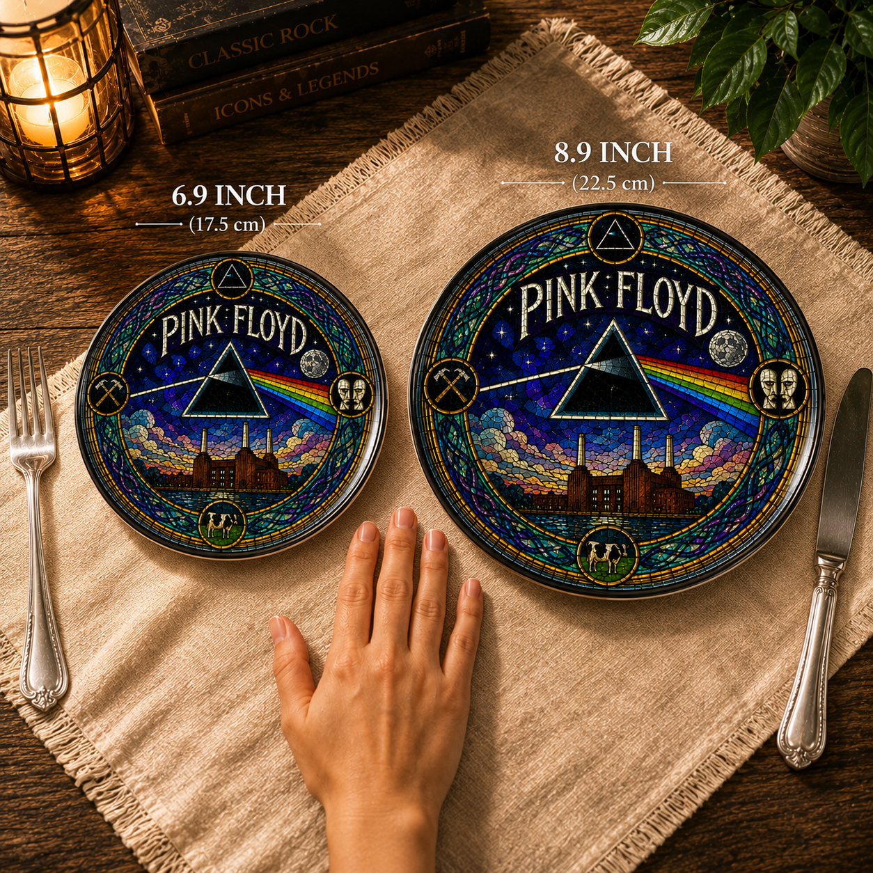 Pink Floyd Decorative Ceramic Plate with Stand – Stained Glass Rock Art Gift