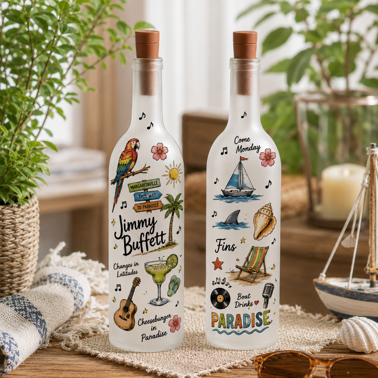 Jimmy Buffett Bottle Lamp – Tropical Paradise LED Wine Bottle Lamp For Parrothead Fans