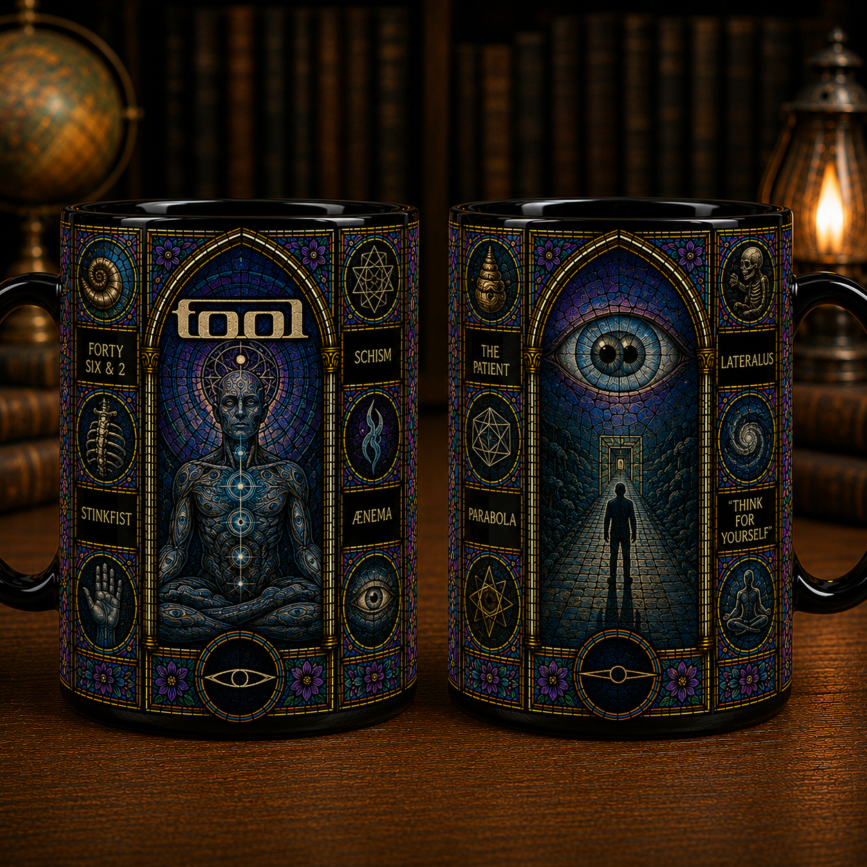 Tool Stained Glass Black Ceramic Mug – Lateralus Inspired Progressive Rock Coffee Mug, Schism & Forty Six & 2 Fan Gift, Colorful Music Lover Mug