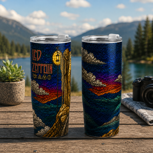 Led Zeppelin Stained Glass 20oz & 40oz Tumbler - Rock Band Stainless Steel Travel Tumbler with Lid for Led Zeppelin Fans