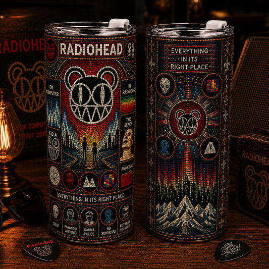 Radiohead Stained Glass 20oz 40ozTumbler - OK Computer Inspired Stainless Steel Travel Tumbler with Lid for Radiohead Fans