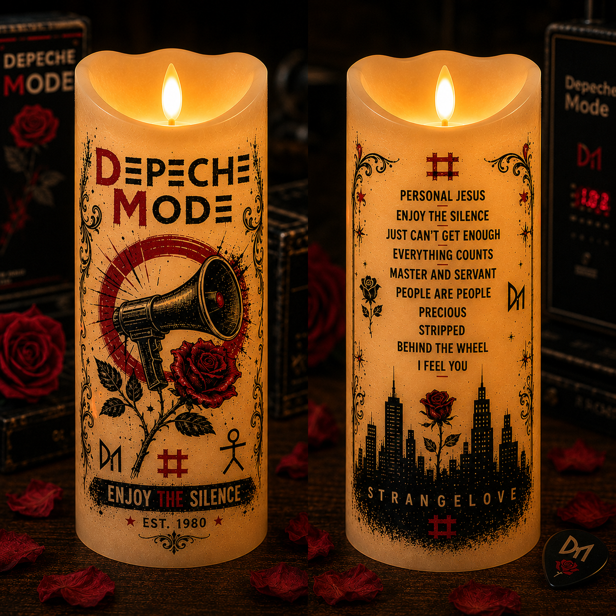 Depeche Mode Flameless LED Candle – Enjoy the Silence Music Candle, Synth Pop Home Decor, Depeche Mode Fan Gift, Gothic Rock LED Candle