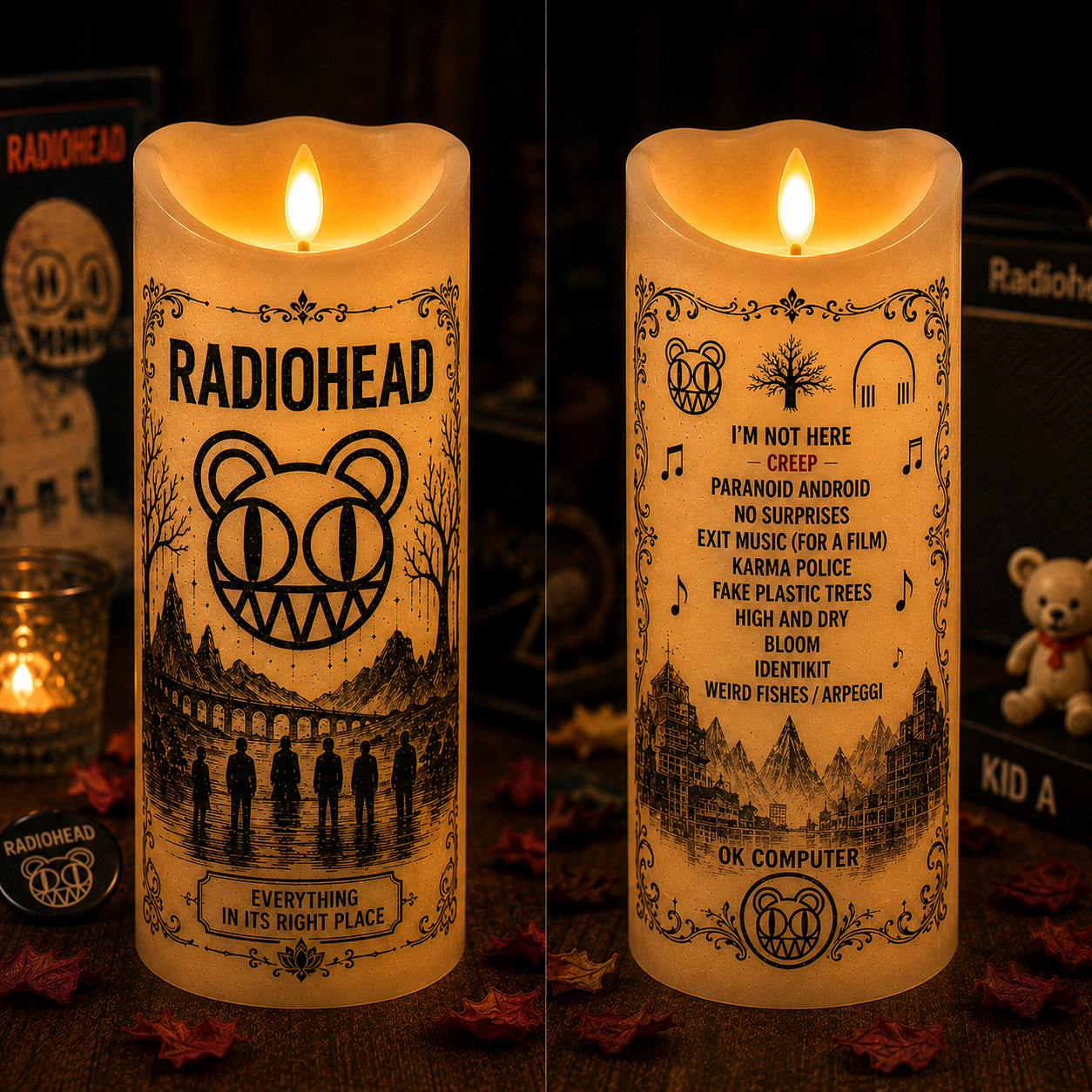 Radiohead Flameless LED Candle – Everything in Its Right Place Music Candle, OK Computer & Kid A Decor, Radiohead Fan Gift, LED Home Accent