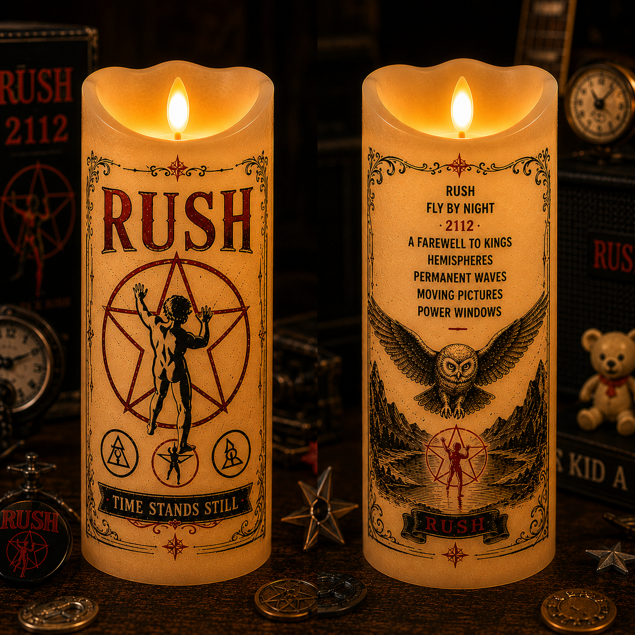 Rush Flameless LED Candle – 2112 Music LED Candle, Progressive Rock Home Decor, Rush Fan Gift, Fly By Night Flickering Candle