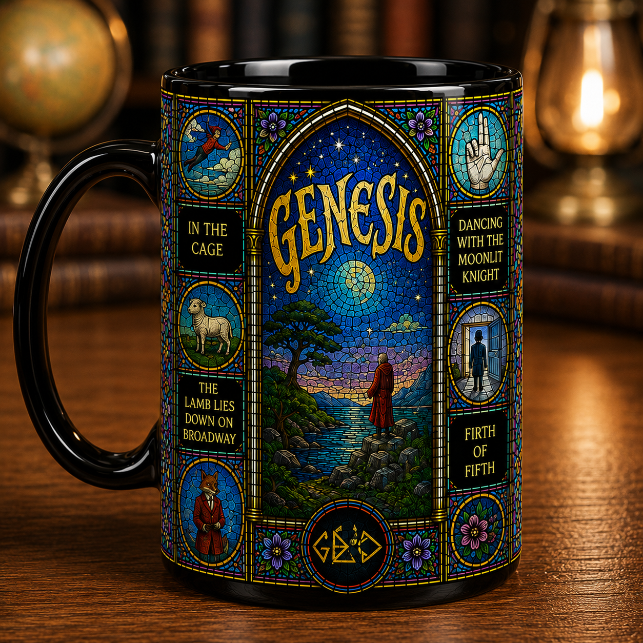 Genesis Stained Glass Ceramic Mug – Progressive Rock Coffee Mug, Genesis Fan Gift, Classic Rock Mosaic Mug