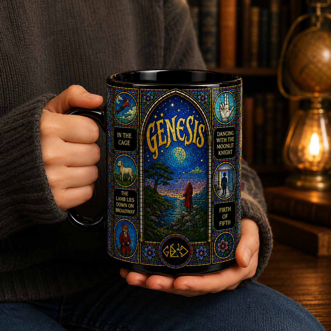 Genesis Stained Glass Ceramic Mug – Progressive Rock Coffee Mug, Genesis Fan Gift, Classic Rock Mosaic Mug