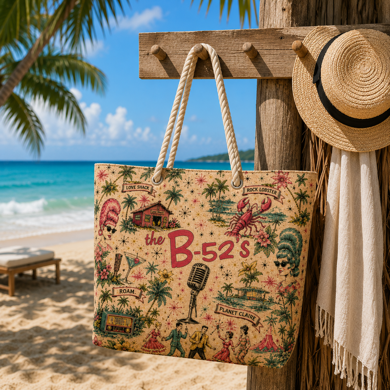 The B-52's Beach Tote Bag – Retro Tropical Canvas Shoulder Bag With Rope Handle