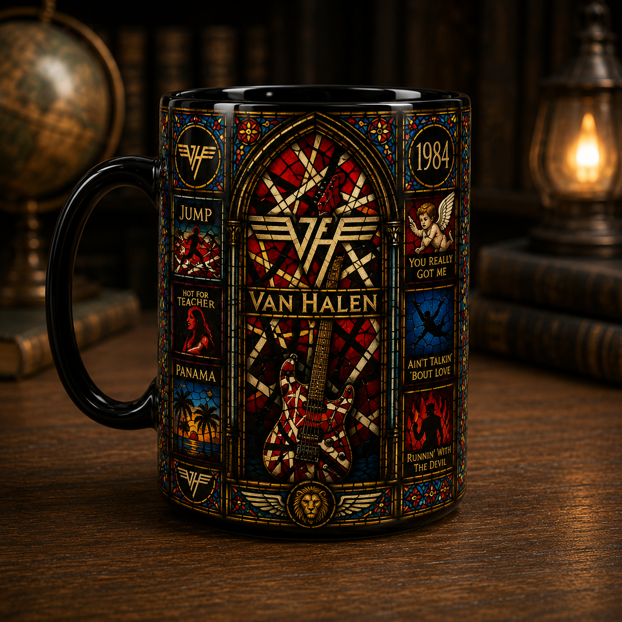 Van Halen Stained Glass Mug – 1984 Rock Music Inspired Guitar Coffee Cup