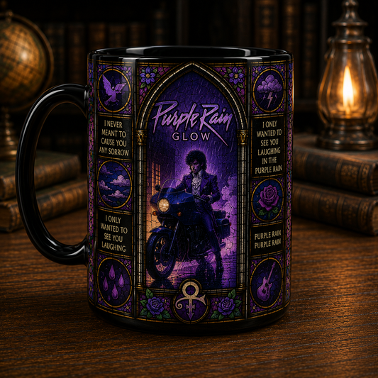 Purple Rain Stained Glass Mug, Prince-Inspired Gothic Music Coffee Cup, Purple Rock Fan Gift