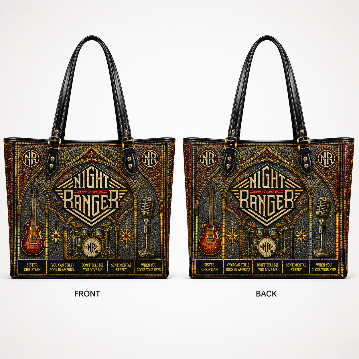 Night Ranger Leather Handbag, Leather Tote Bag, Leather Wallet Set - Stained Glass The Who Band Fan Gift, Luxury Rock Music Accessories