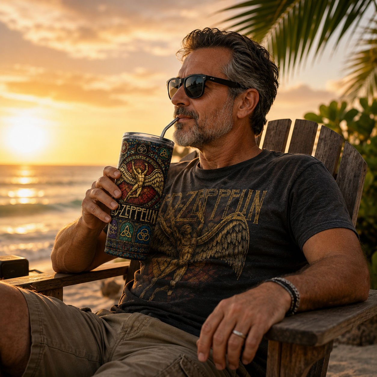 Led Zeppelin Stained Glass Tumbler - 20oz & 40oz Stainless Steel Travel Mug Inspired by Classic Rock