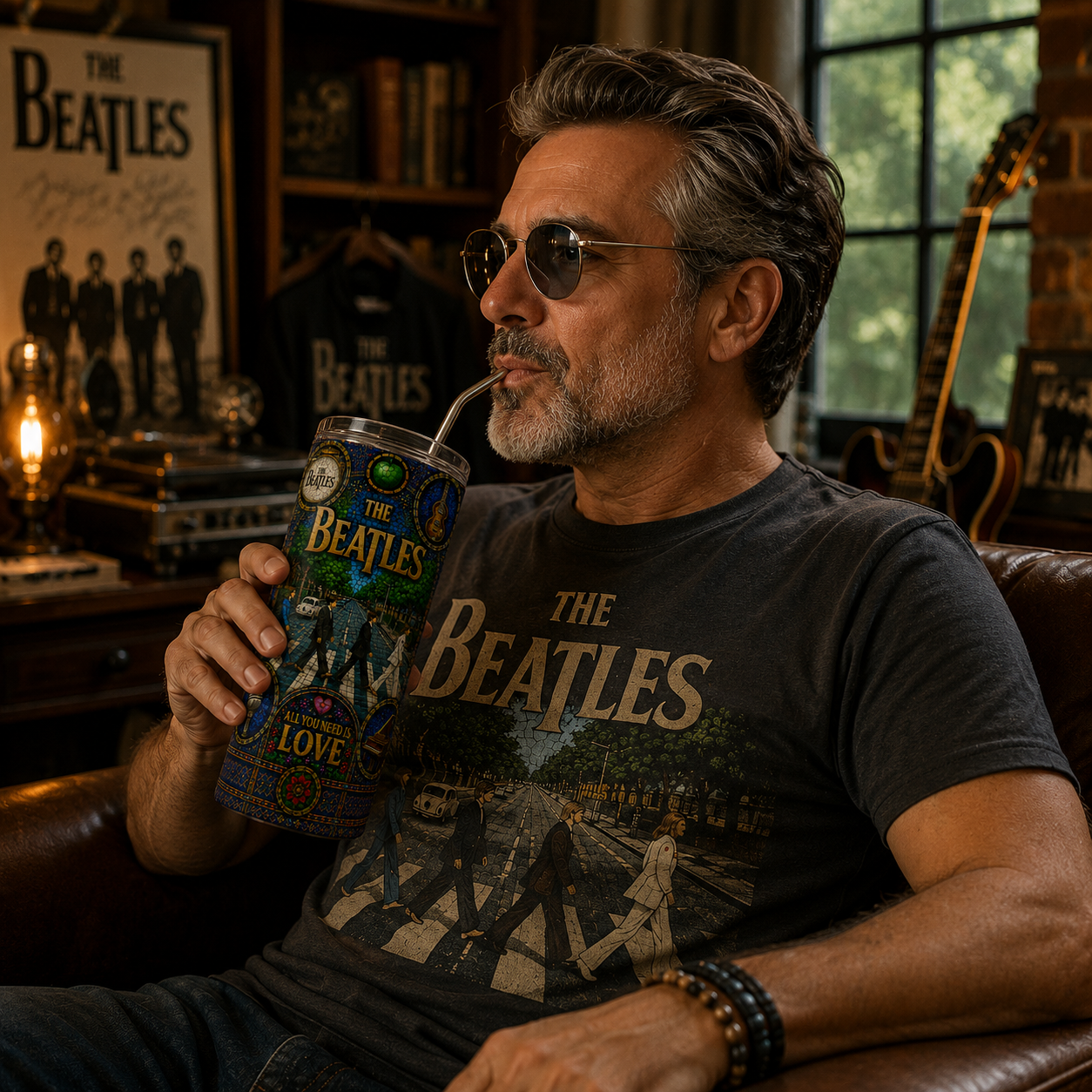The Beatles Stained Glass Tumbler - 20oz & 40oz Stainless Steel Travel Mug Inspired by Abbey Road