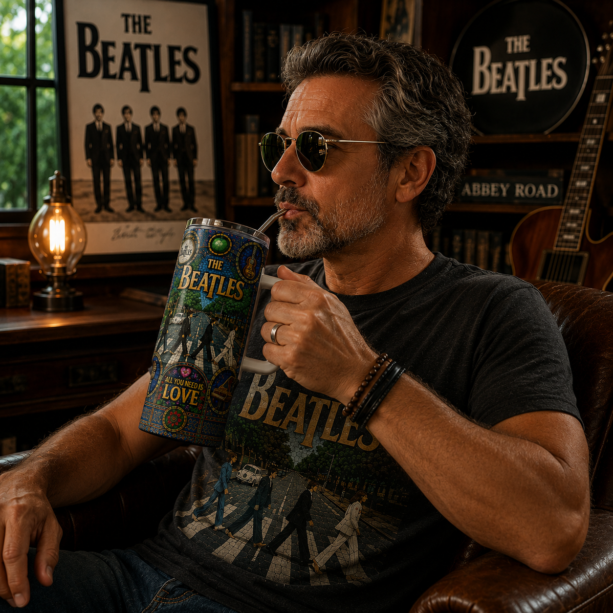 The Beatles Stained Glass Tumbler - 20oz & 40oz Stainless Steel Travel Mug Inspired by Abbey Road