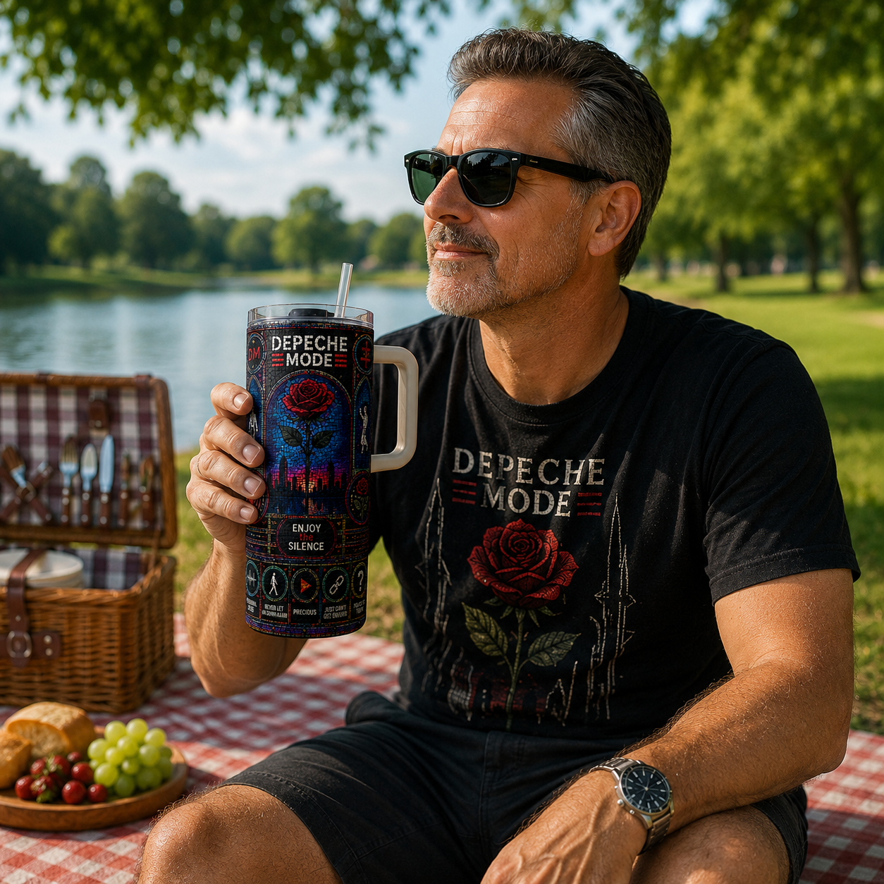 Depeche Mode Stained Glass Tumbler - 20oz & 40oz Stainless Steel Travel Mug for Depeche Mode Fans