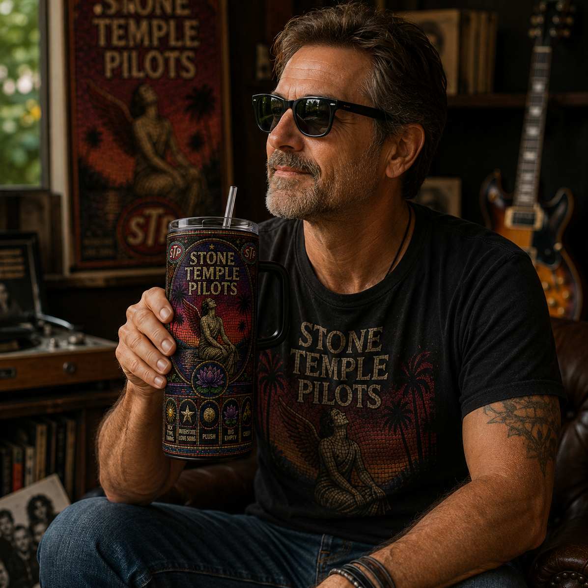 Stone Temple Pilots Stained Glass Tumbler - 20oz & 40oz Stainless Steel Travel Mug for STP Rock Fans