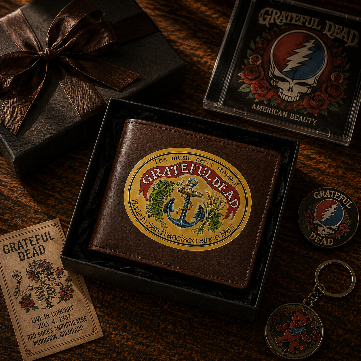 Grateful Dead Vintage Anchor Wallet – Retro Rock Inspired Leather Bifold Wallet (With Box)