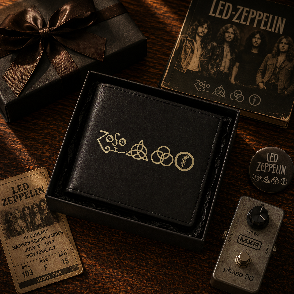 Led Zeppelin Symbols Wallet – Minimalist Classic Rock Leather Bifold Wallet (With Box)