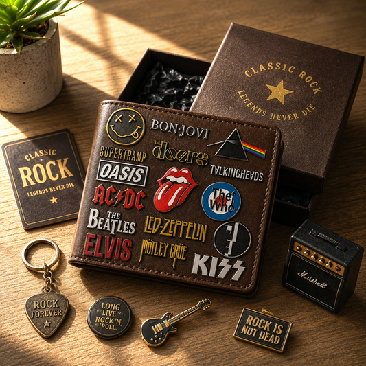 Classic Rock Legends Wallet – Vintage Band Logo Leather Wallet (With Box)
