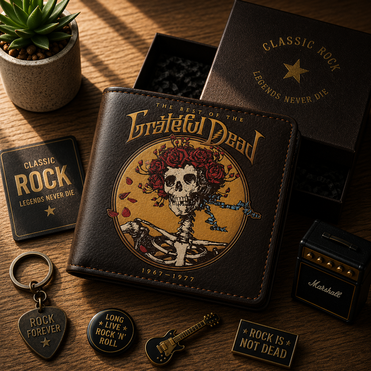 Grateful Dead Skull & Roses Wallet – Psychedelic Rock Inspired Leather Wallet (With Box)