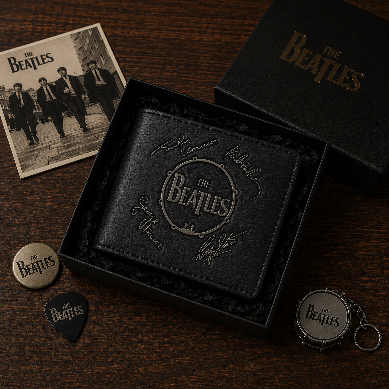 The Beatles Signature Wallet – Vintage Style Leather Wallet for Fans (With Box)