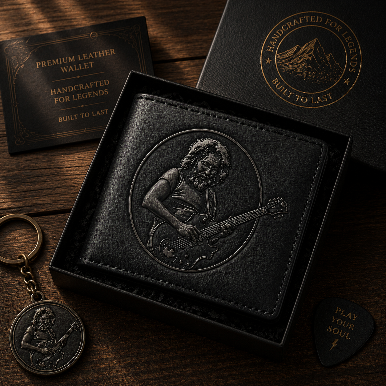 Jerry Garcia Guitar Wallet – Grateful Dead Inspired Leather Wallet (With Box)
