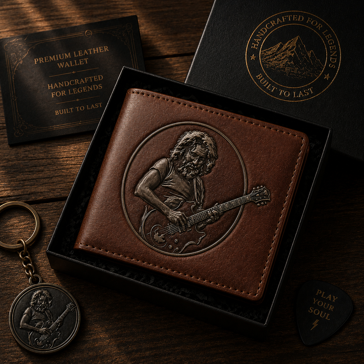 Jerry Garcia Guitar Wallet – Grateful Dead Inspired Leather Wallet (With Box)