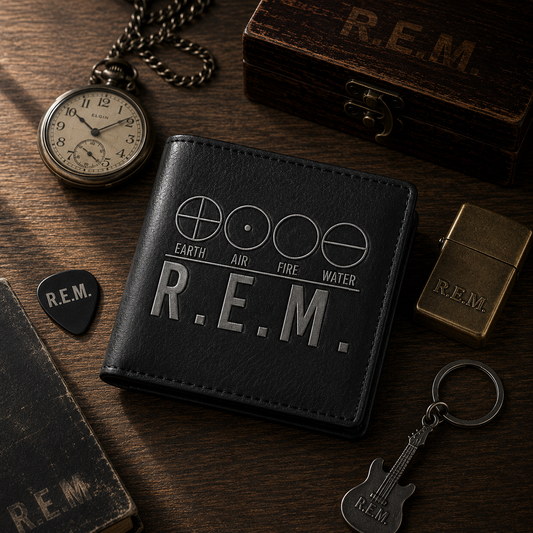 R.E.M. Elements Symbol Leather Wallet With Box – Vintage Alternative Rock Fan Gift
