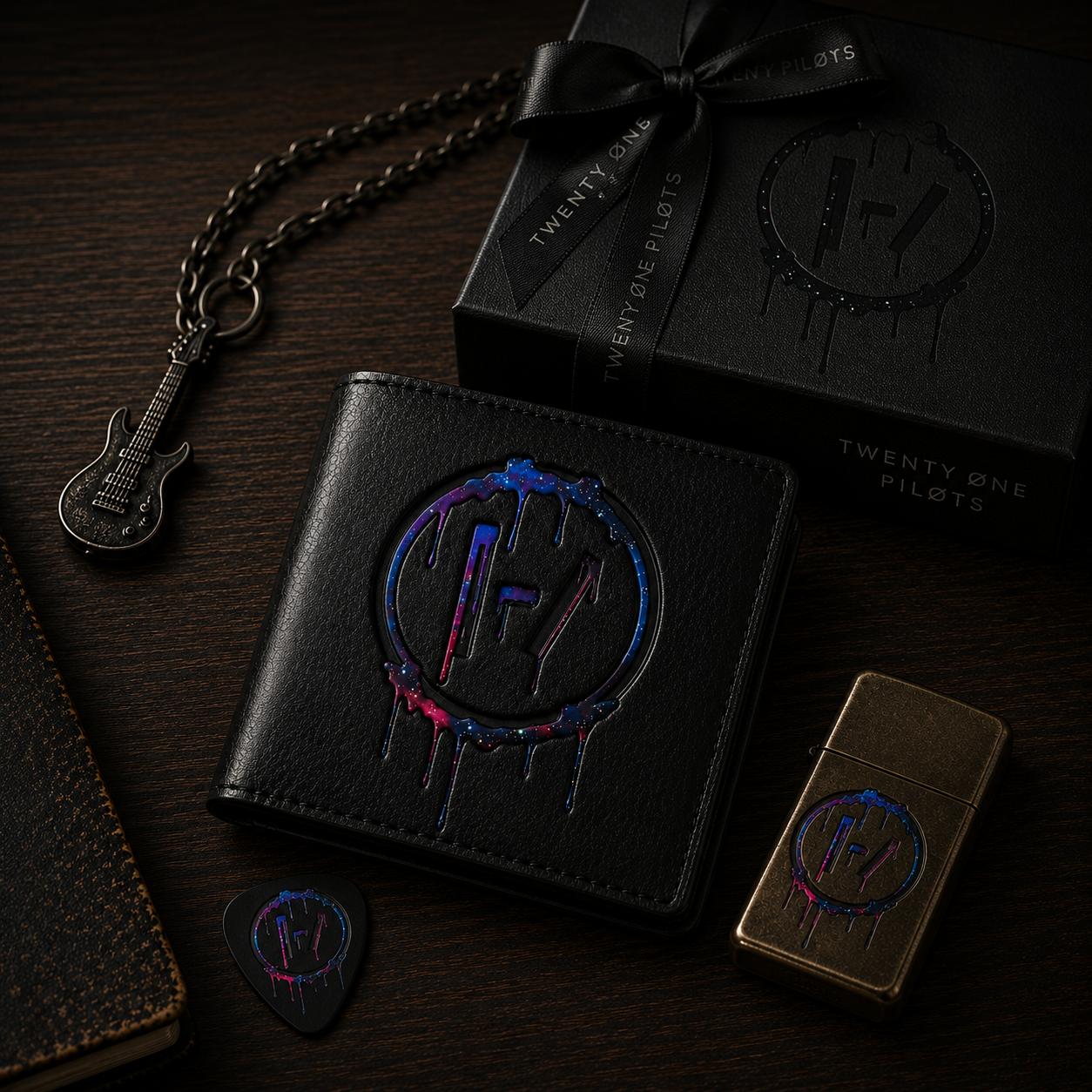 Twenty One Pilots Cosmic Drip Logo Leather Wallet With Box – Alternative Music Fan Gift