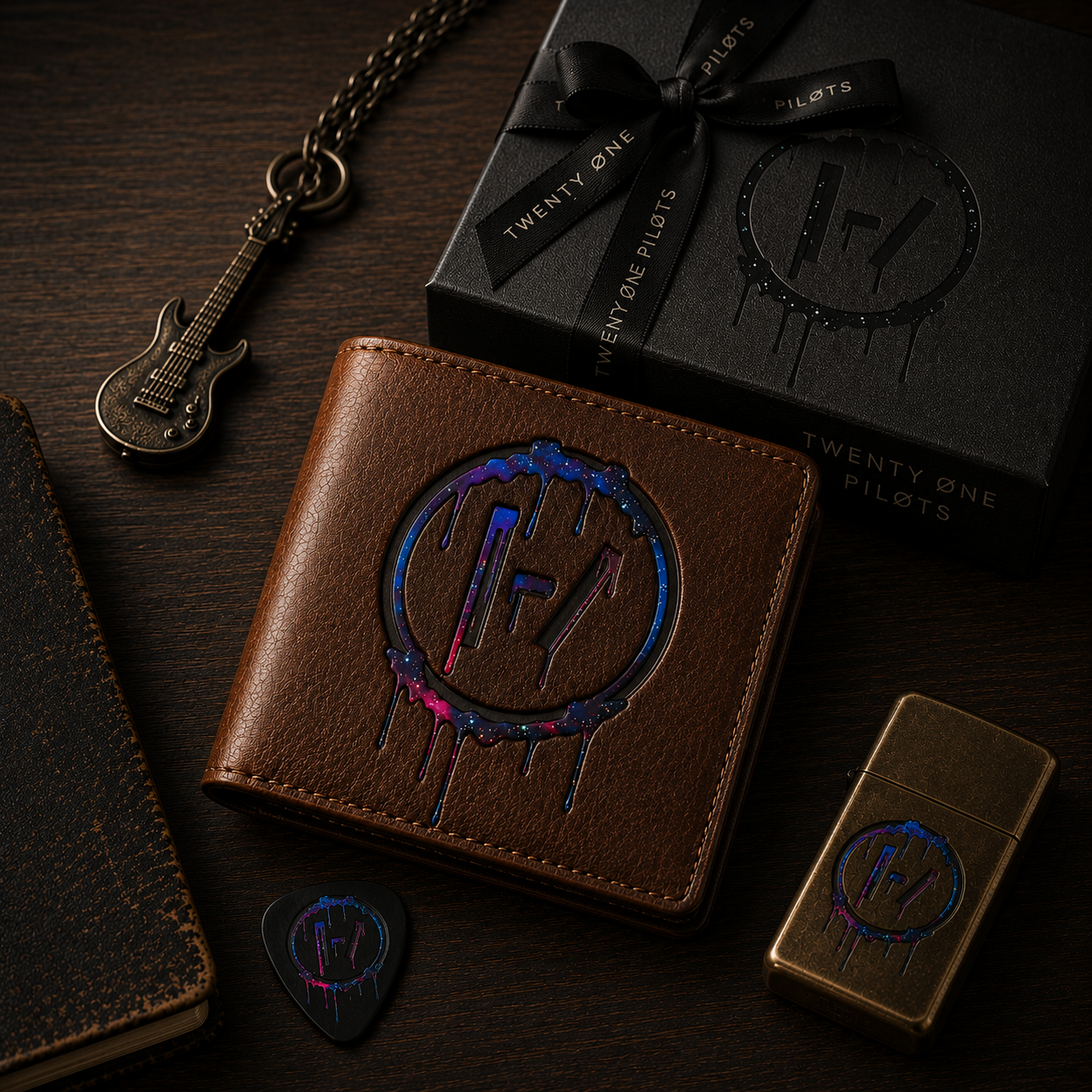 Twenty One Pilots Cosmic Drip Logo Leather Wallet With Box – Alternative Music Fan Gift