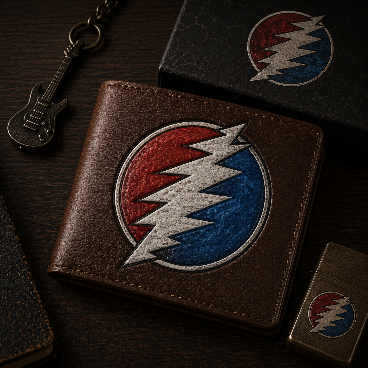 Grateful Dead Steal Your Face Leather Wallet With Box – Vintage Jam Band Fan Gift