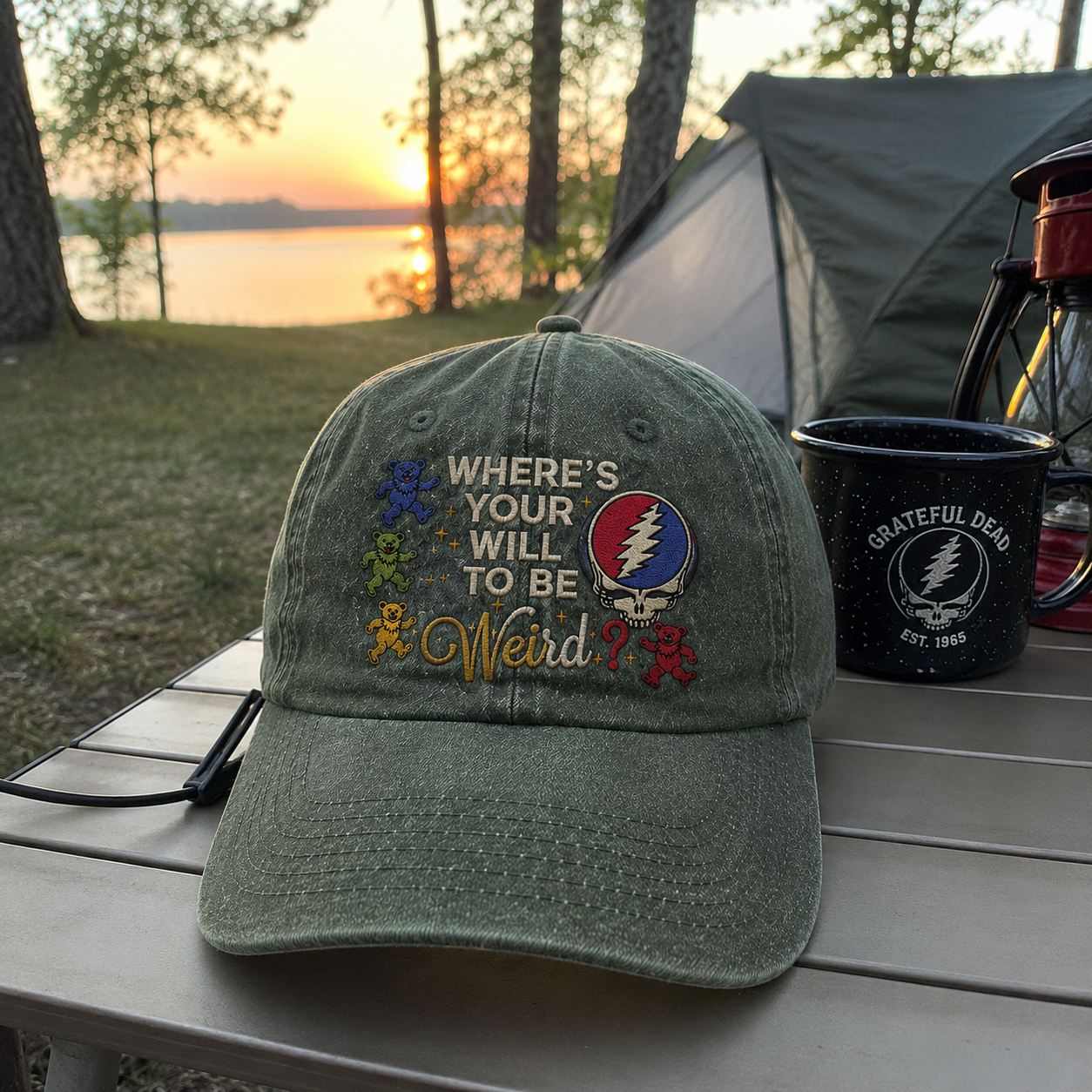 Grateful Dead Steal Your Face Where's Your Will To Be Weird Denim Cap – Retro Vintage Dad Cap Gift For Dad (With Box)