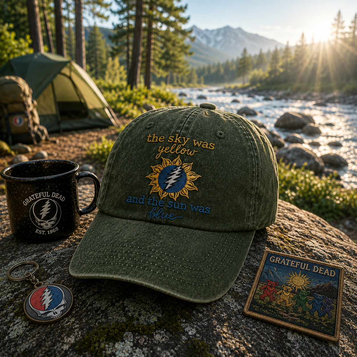 Grateful Dead The Sky Was Yellow And The Sun Was Blue Vintage Dad Hat – Deadhead Camping Cap Gift