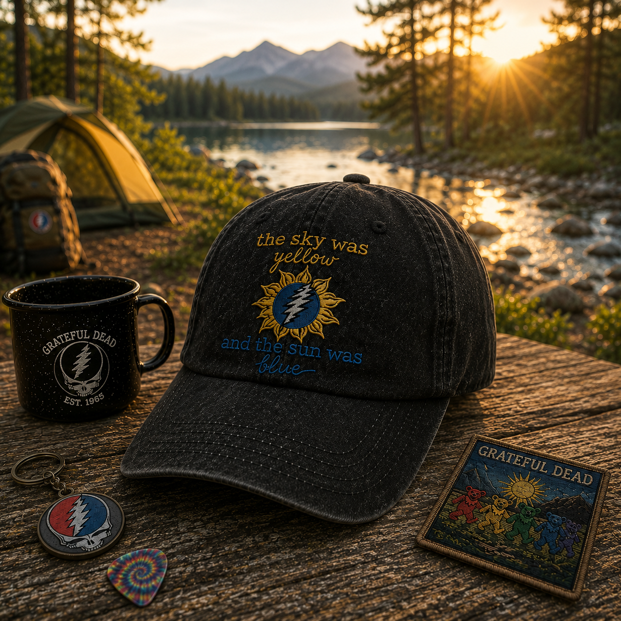 Grateful Dead The Sky Was Yellow And The Sun Was Blue Vintage Dad Hat – Deadhead Camping Cap Gift