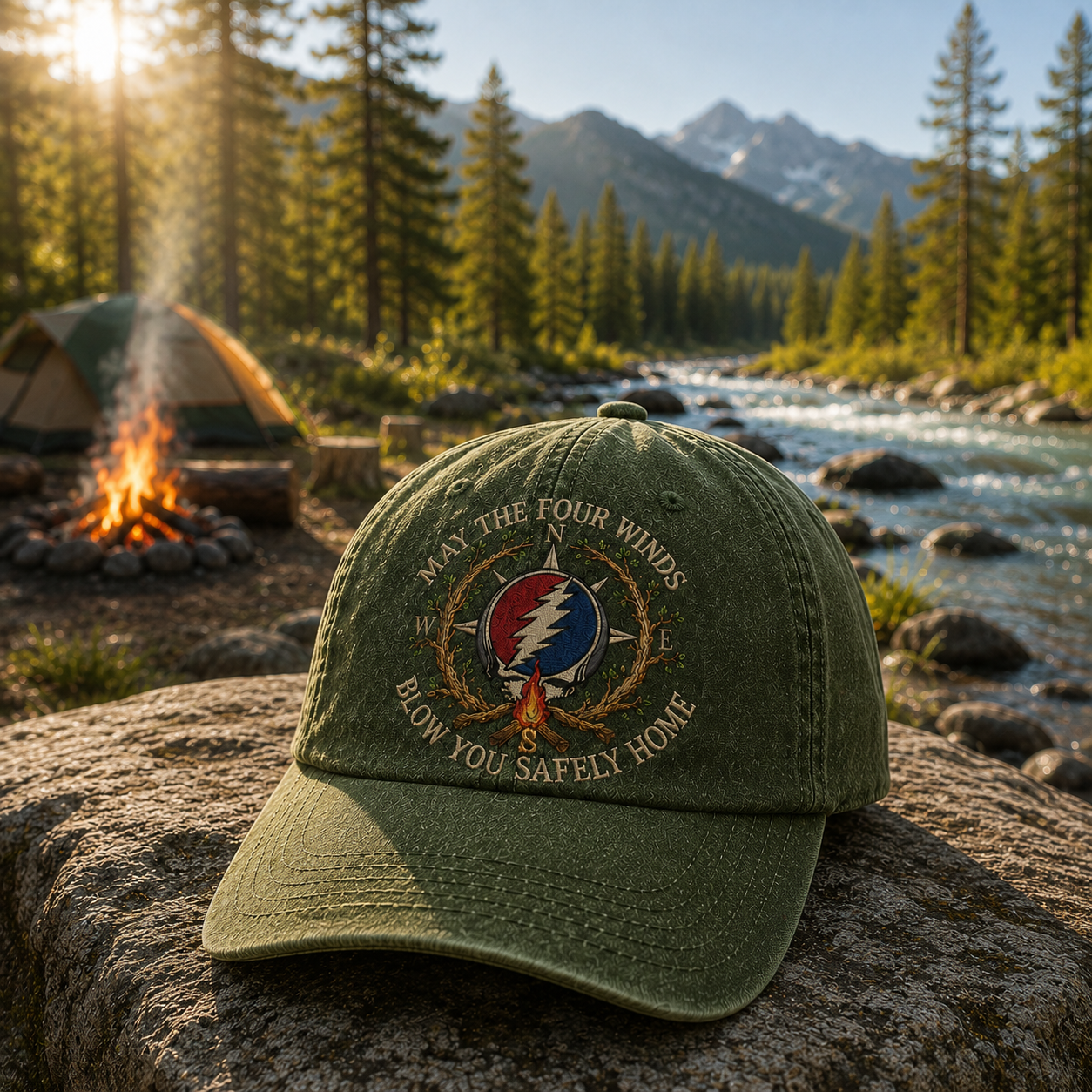 Grateful Dead May The Four Winds Blow You Safely Home Vintage Dad Hat – Deadhead Camping Cap Gift