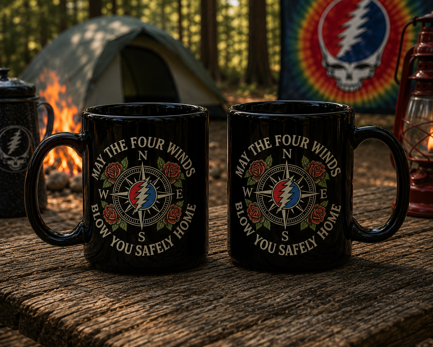 Grateful Dead Accent Mug – May The Four Winds Blow You Safely Home Camping Coffee Cup Gift