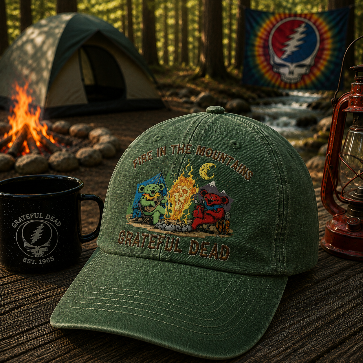 Grateful Dead Accent Mug – Fire In The Mountains Camping Bears Coffee Mug Gift