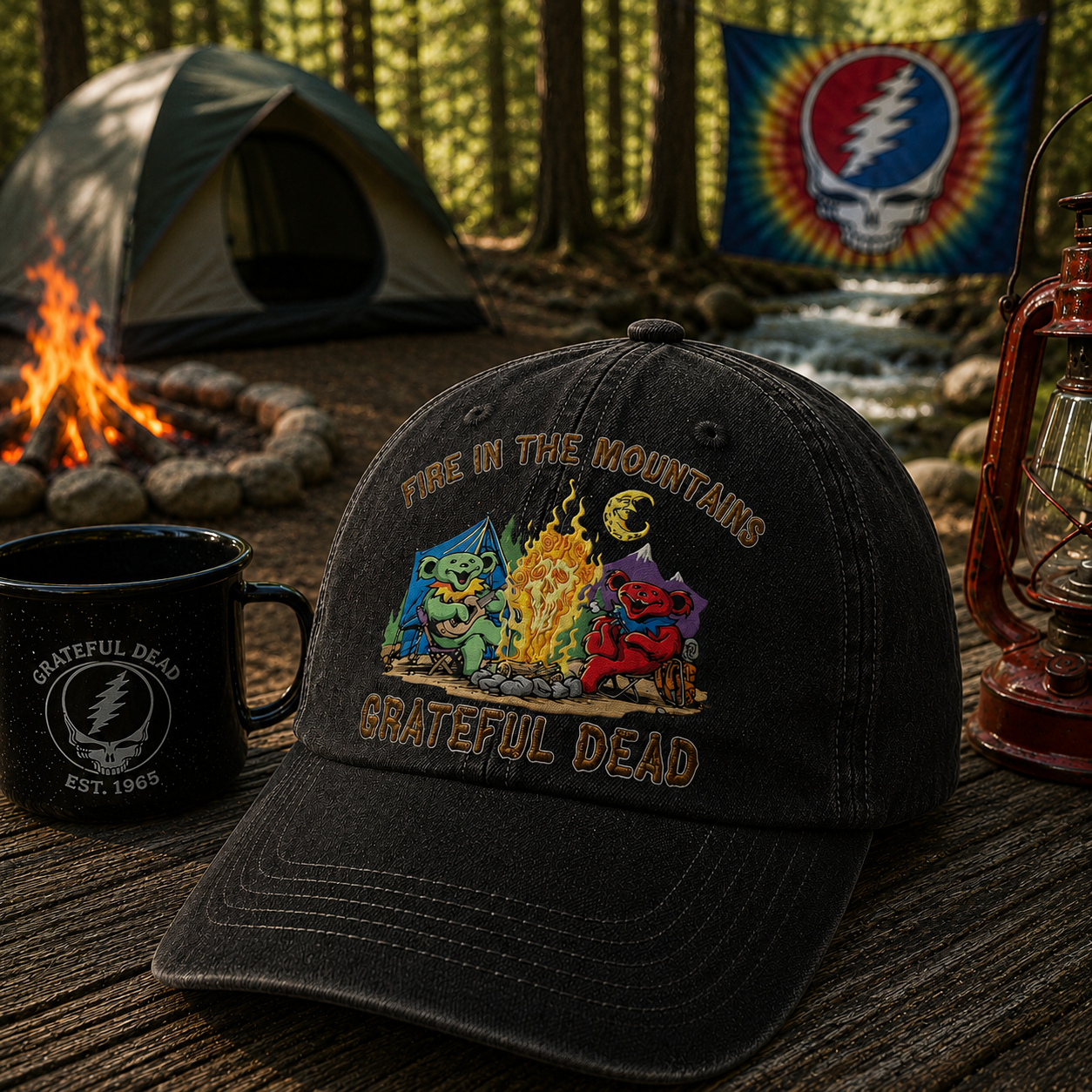 Grateful Dead Accent Mug – Fire In The Mountains Camping Bears Coffee Mug Gift