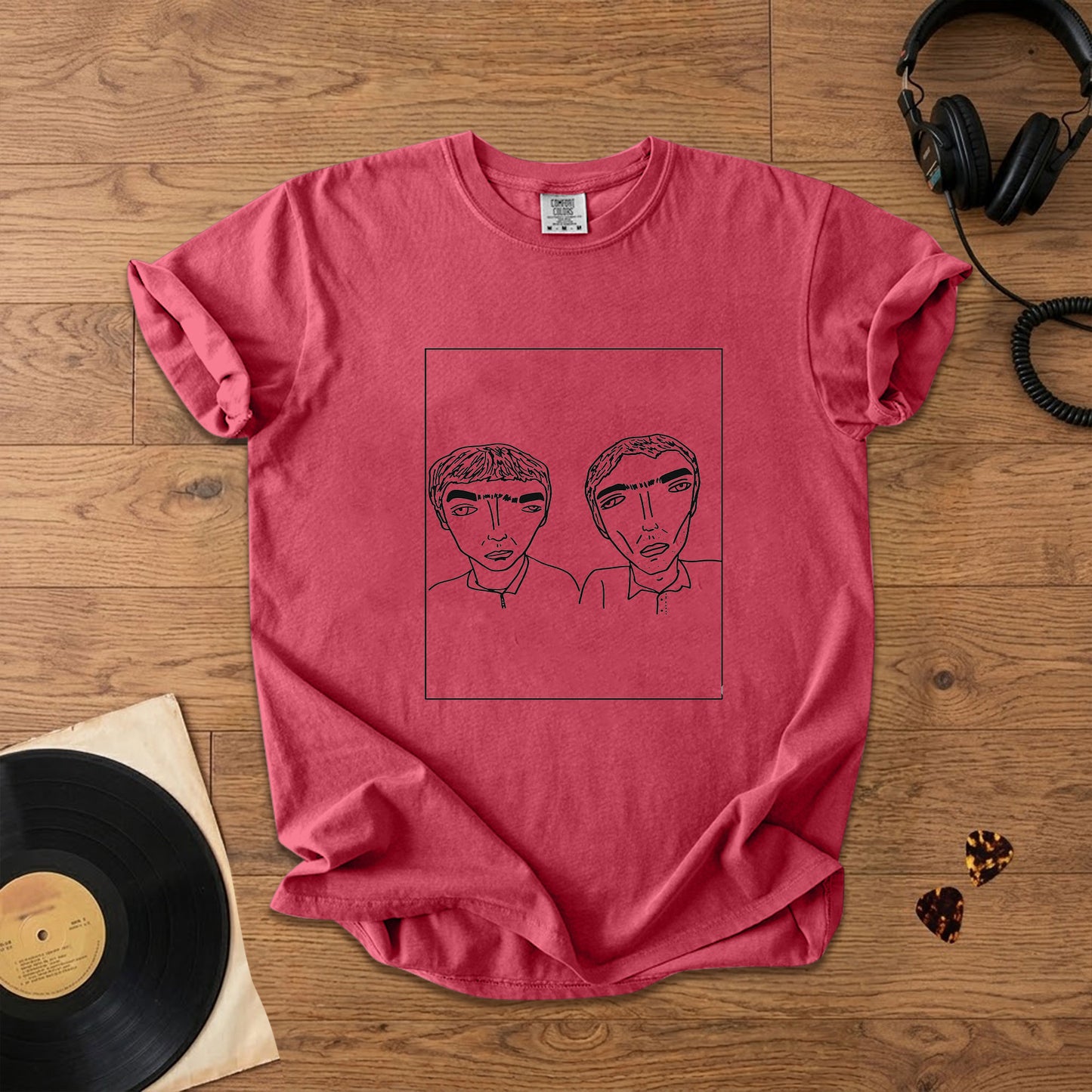 Badly Drawn Gallagher Brothers of Oasis Comfort Tee – Space & Retro Rock Inspired Graphic Shirt
