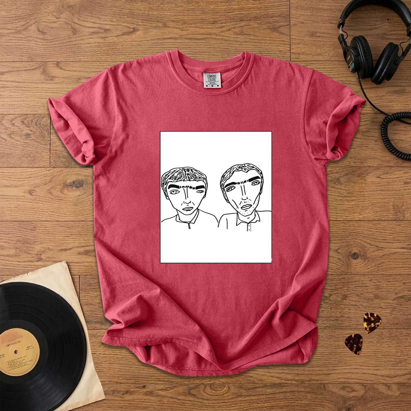 Badly Drawn Liam&Noel Oasis Comfort Tee – Space & Retro Rock Inspired Graphic Shirt